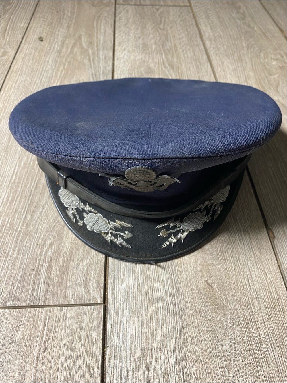 Vintage Morry Luxenberg USAF Field Grade Officer Visor Cap Clouds Lightning Blue